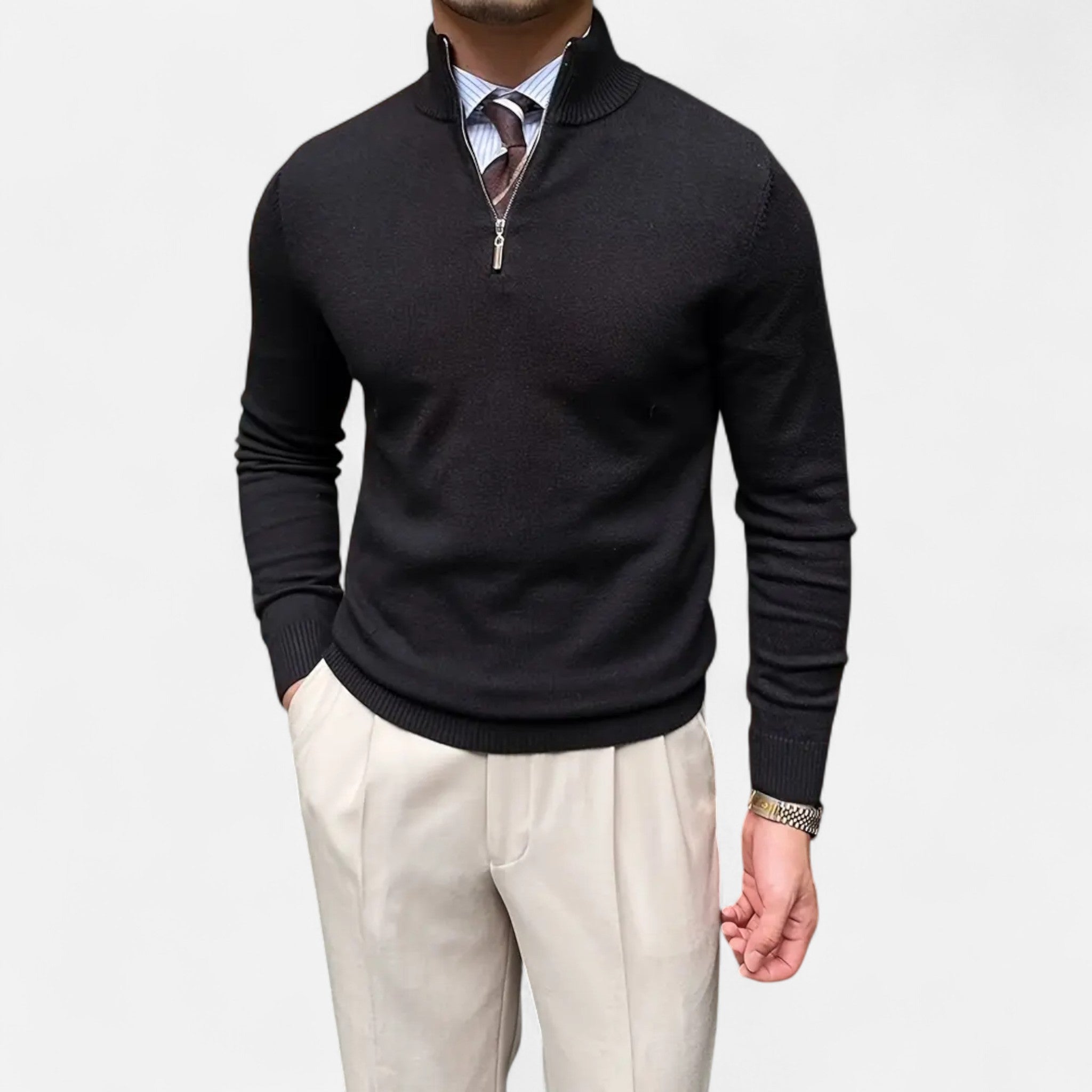 Marquiet Club | Men’s Knitted Funnel Neck Zip Sweater