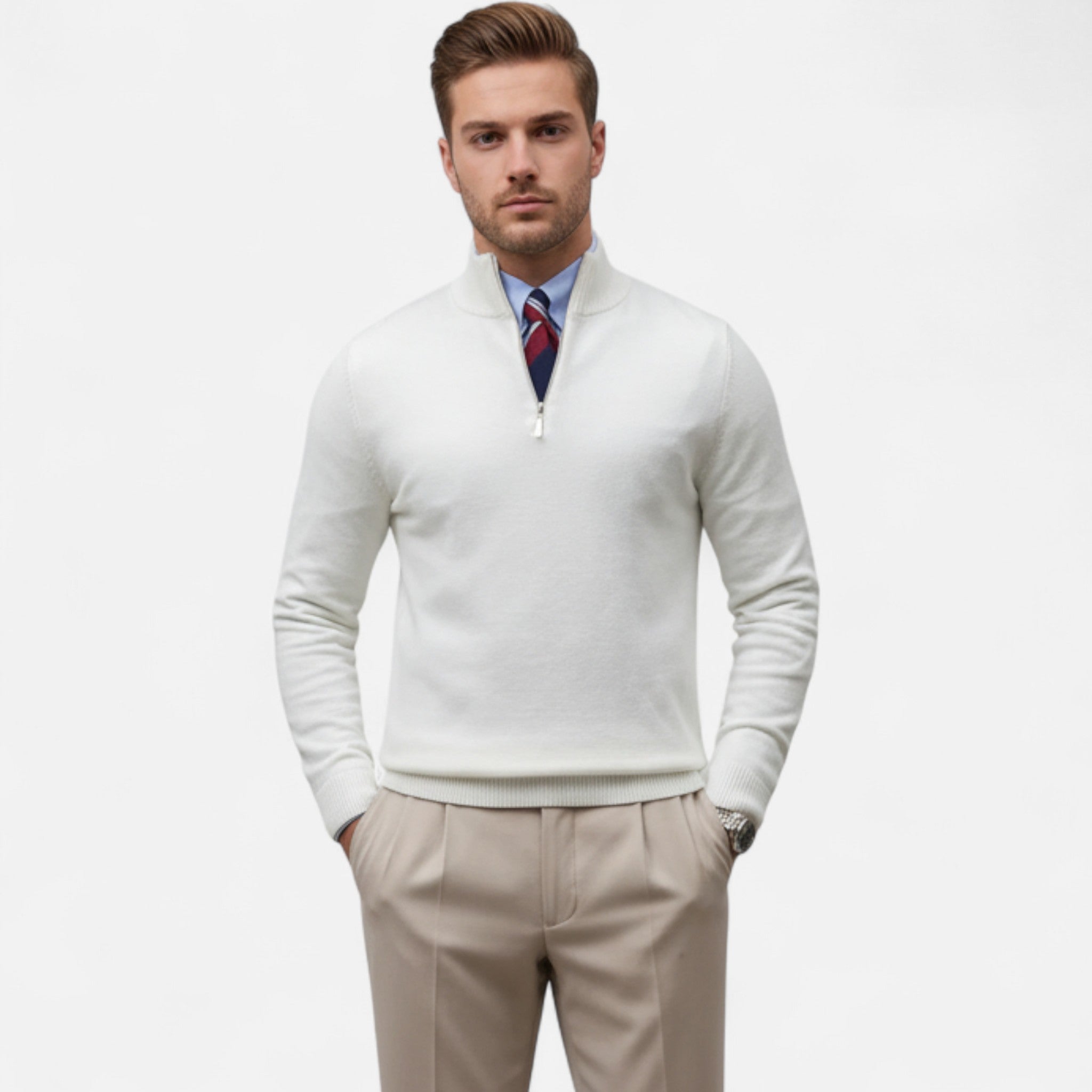 Marquiet Club | Men’s Knitted Funnel Neck Zip Sweater