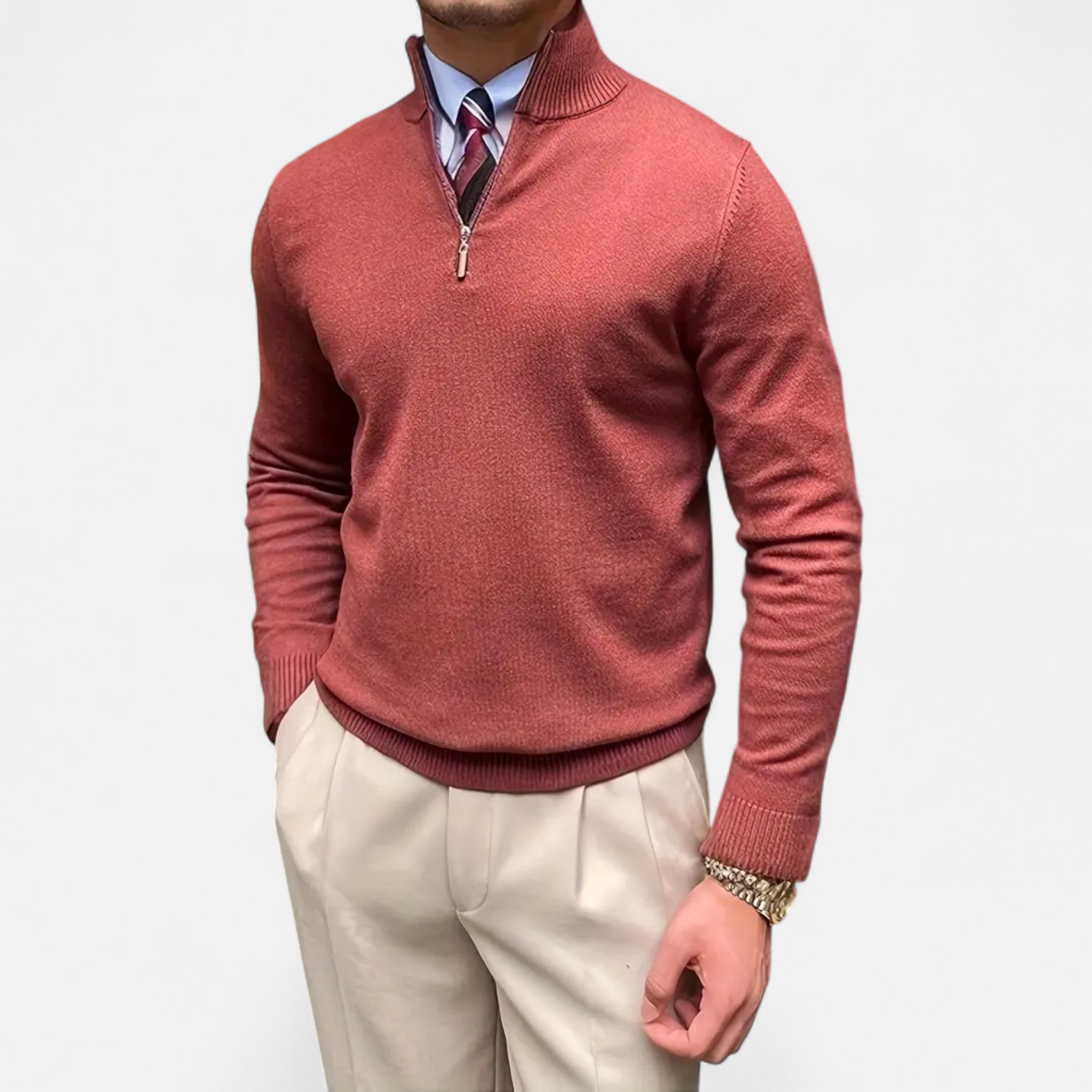 Marquiet Club | Men’s Knitted Funnel Neck Zip Sweater