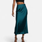 Marquiet Club | Women’s High-Waist Satin Midi Skirt