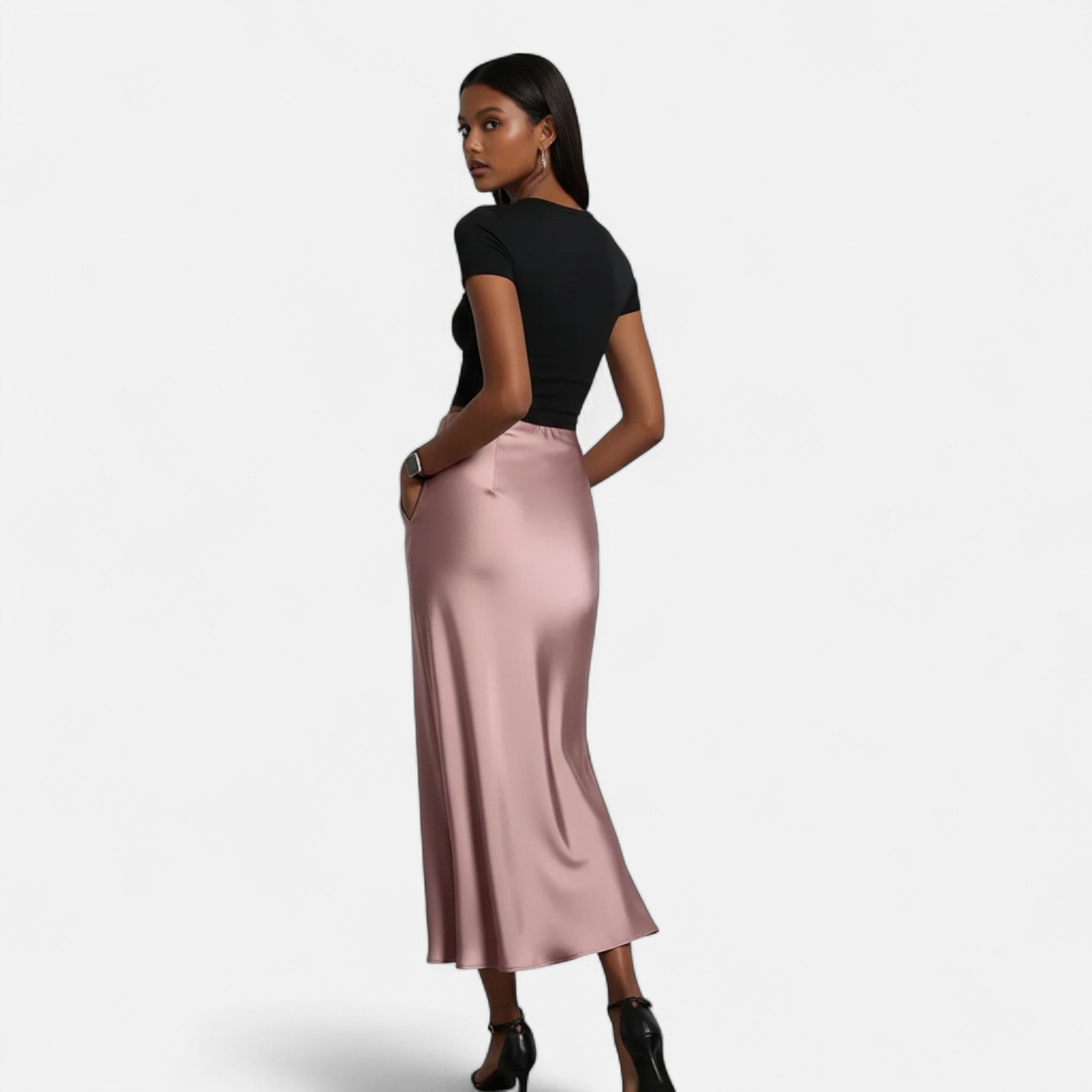 Marquiet Club | Women’s High-Waist Satin Midi Skirt