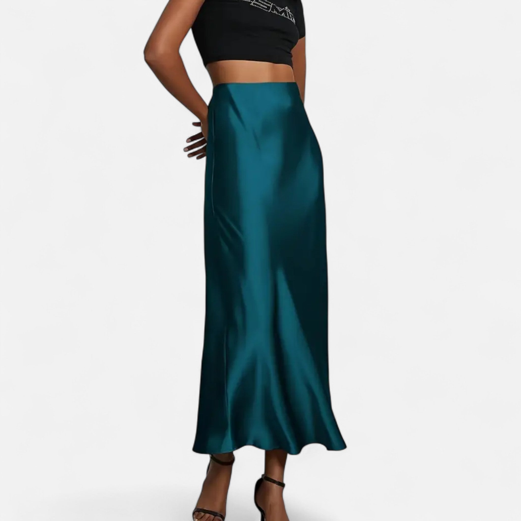 Marquiet Club | Women’s High-Waist Satin Midi Skirt