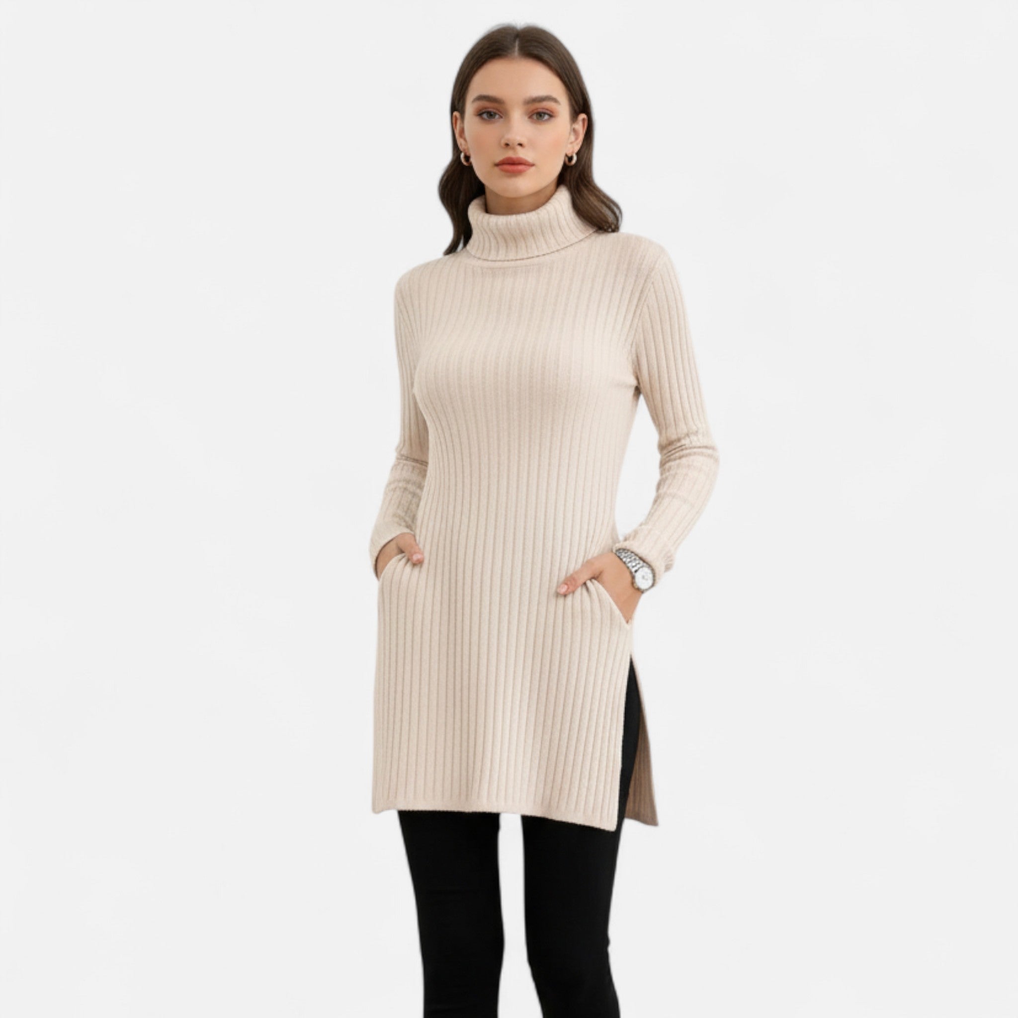 Marquiet Club | Women’s High-Neck Ribbed Sweater