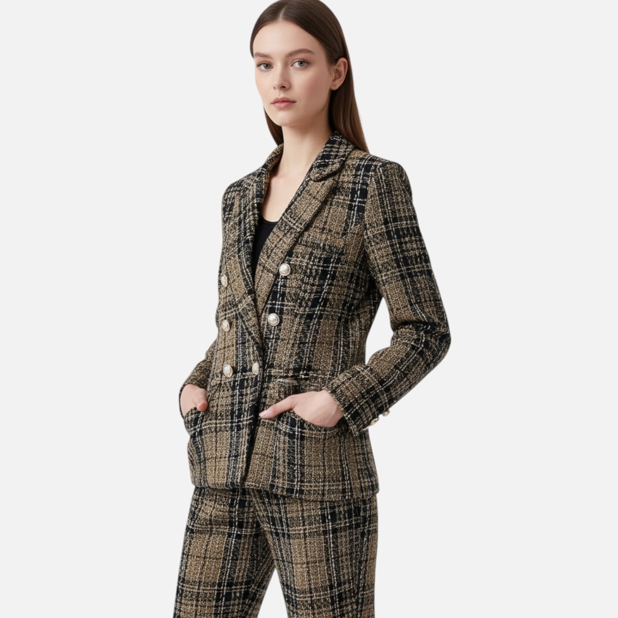 Marquiet Club | Women’s Checkered Tweed Blazer