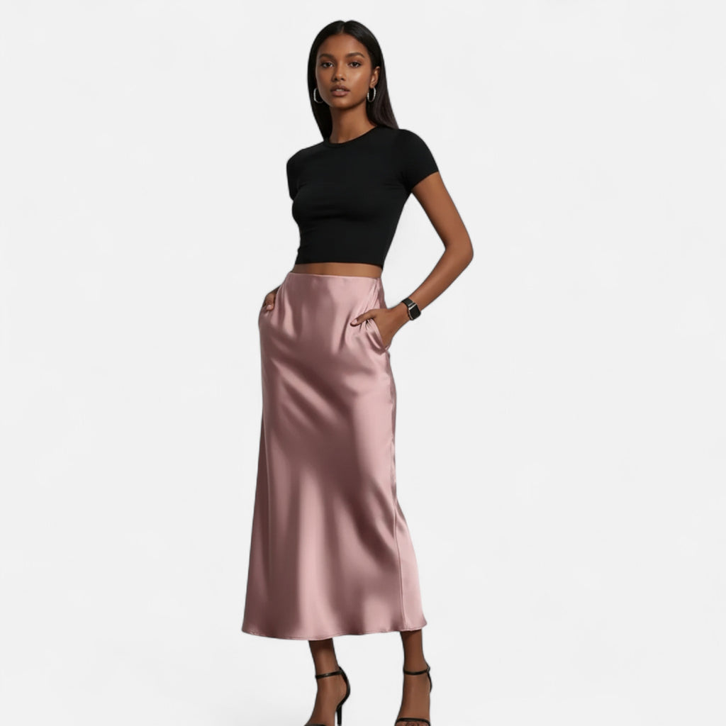 Marquiet Club | Women’s High-Waist Satin Midi Skirt