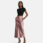 Marquiet Club | Women’s High-Waist Satin Midi Skirt