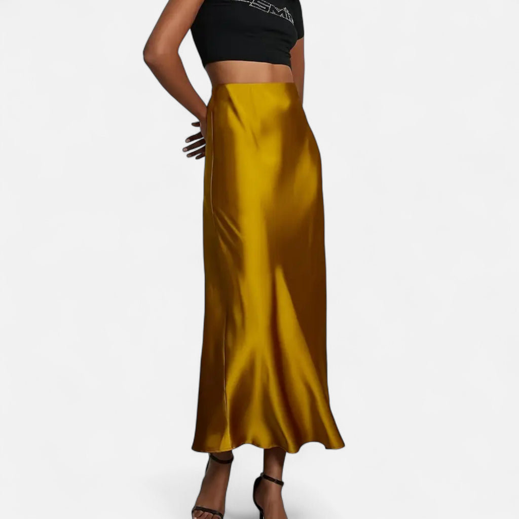 Marquiet Club | Women’s High-Waist Satin Midi Skirt