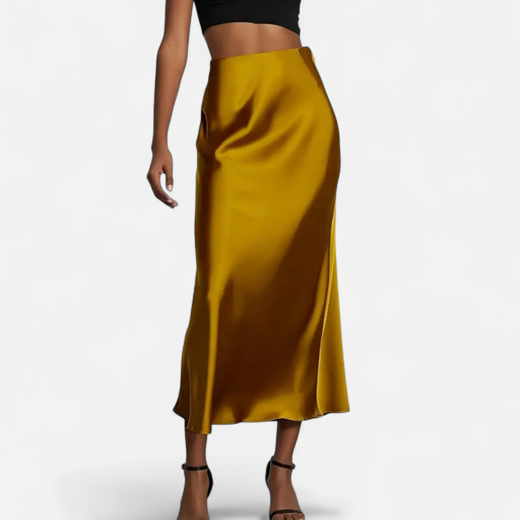 Marquiet Club | Women’s High-Waist Satin Midi Skirt