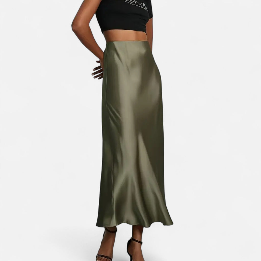 Marquiet Club | Women’s High-Waist Satin Midi Skirt
