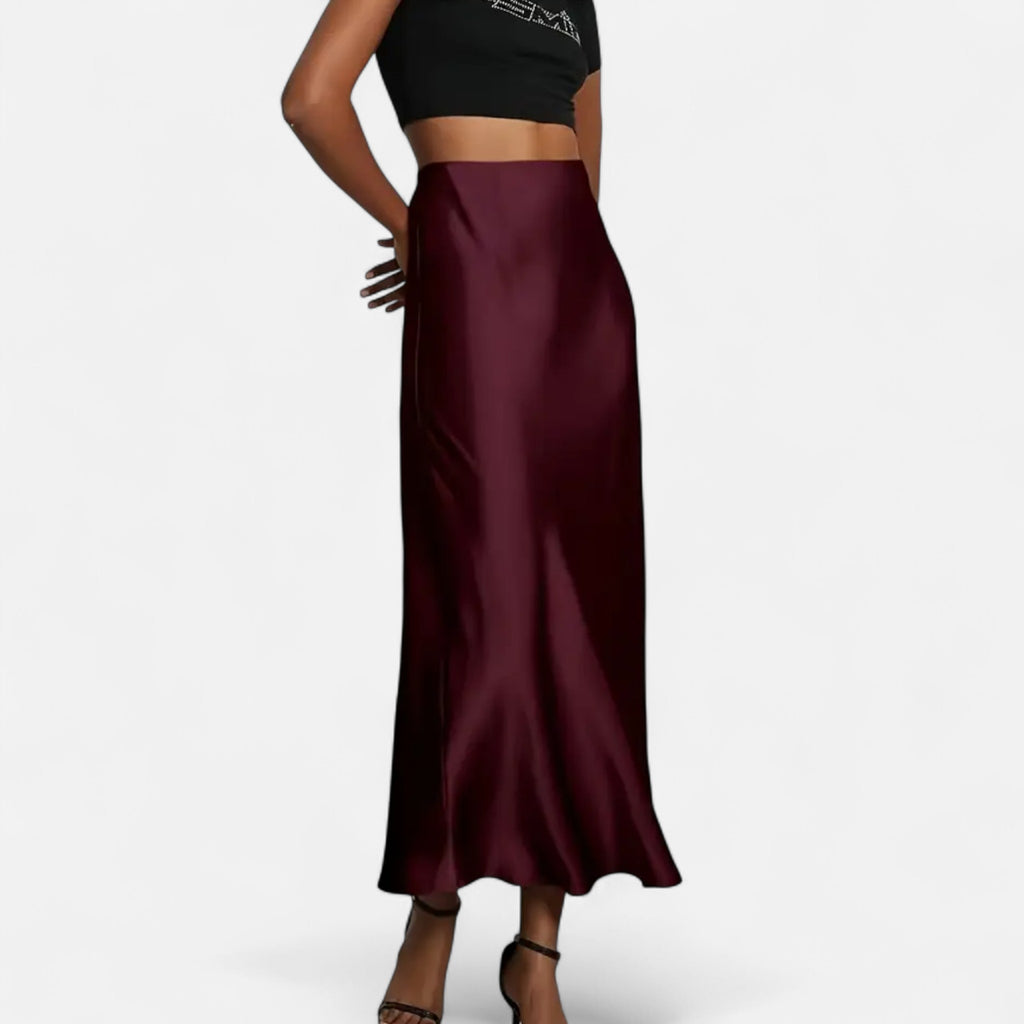 Marquiet Club | Women’s High-Waist Satin Midi Skirt
